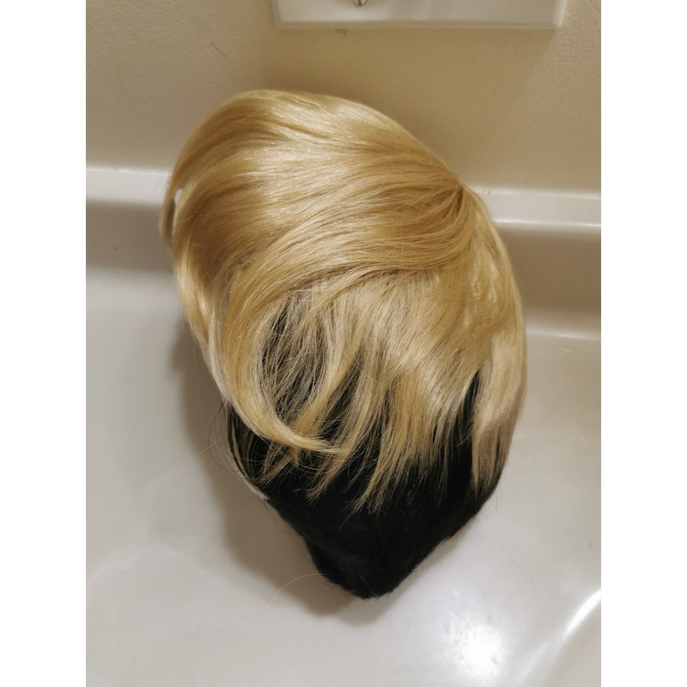 Short Ombre Blonde Black Human Hair Wig Pixie Cut Wigs Work Wig - Picture 8 of 16